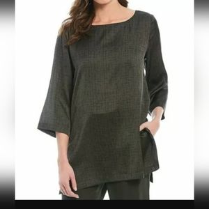 Olive Eileen Fisher silk-cotton tunic Size L